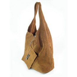 Włoski Zamszowy Worek Shopper Bag - Camel - W456C
