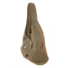 Włoski Zamszowy Worek Shopper Bag - Beż ciemny - W456TT2
