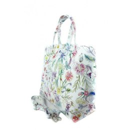 Włoska Torebka Shopper Bag - Vera Pelle - Kwiaty - SB689K1