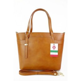 Włoska Skórzana Torebka - Shopper Bag - Camel - GL55C