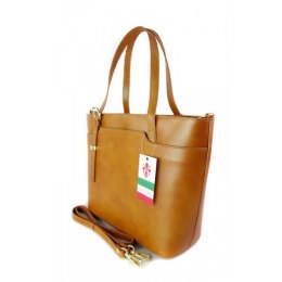 Włoska Skórzana Torebka - Shopper Bag - Camel - GL55C