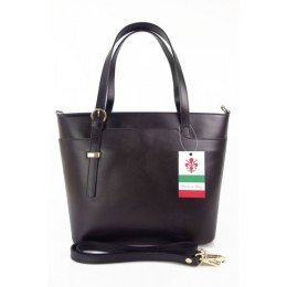 Włoska Skórzana Torebka - Shopper Bag - Czarna- GL55N