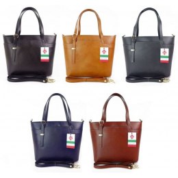 Włoska Skórzana Torebka - Shopper Bag - Czarna- GL55N